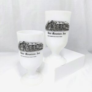 VTG (2) Bear Mountain Inn State‎ Park Milk Glass Souvenir  Pedestal Coffee Cup